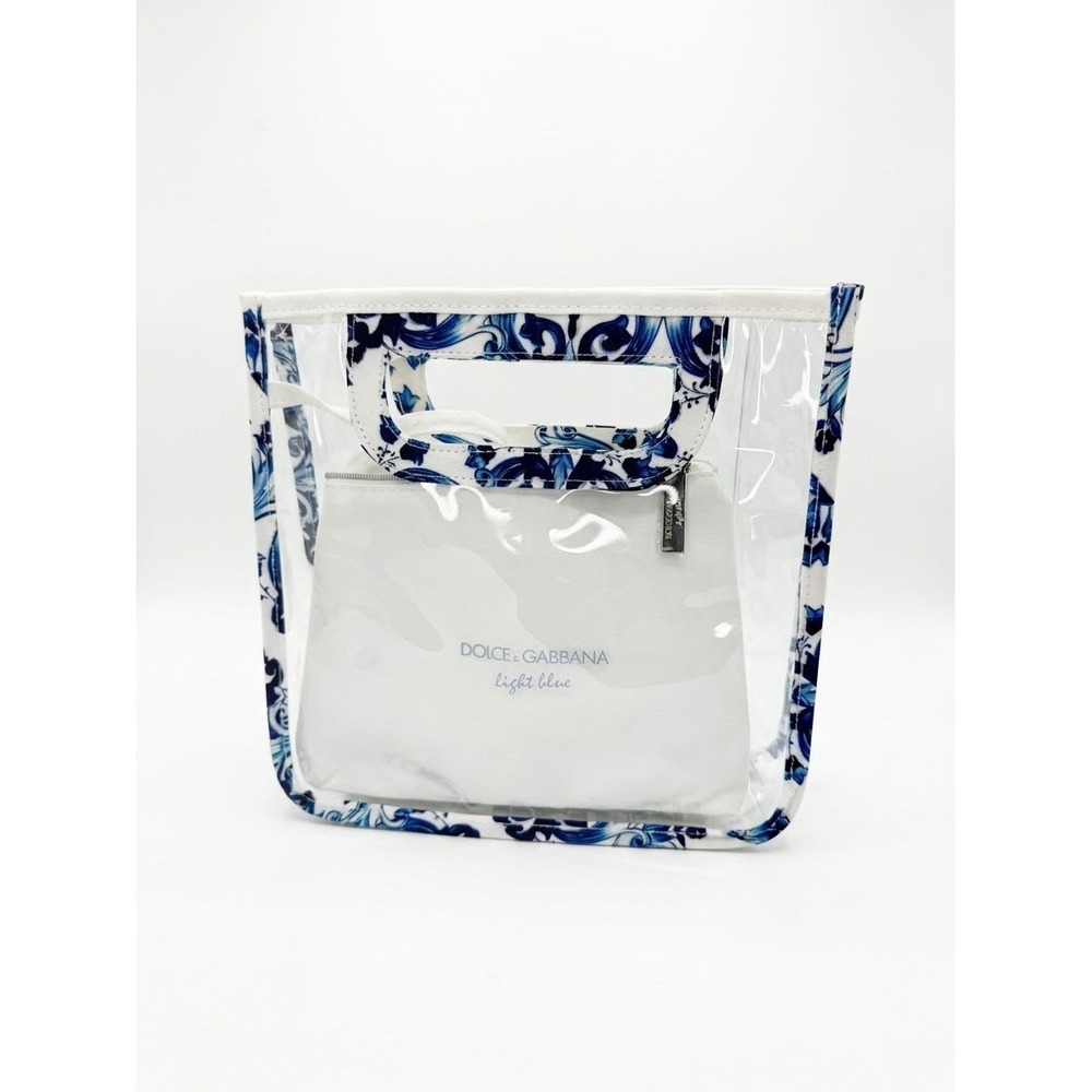 Dolce & Gabbana Light Blue Clear Tote with White Pouch Blue Floral Small Travel